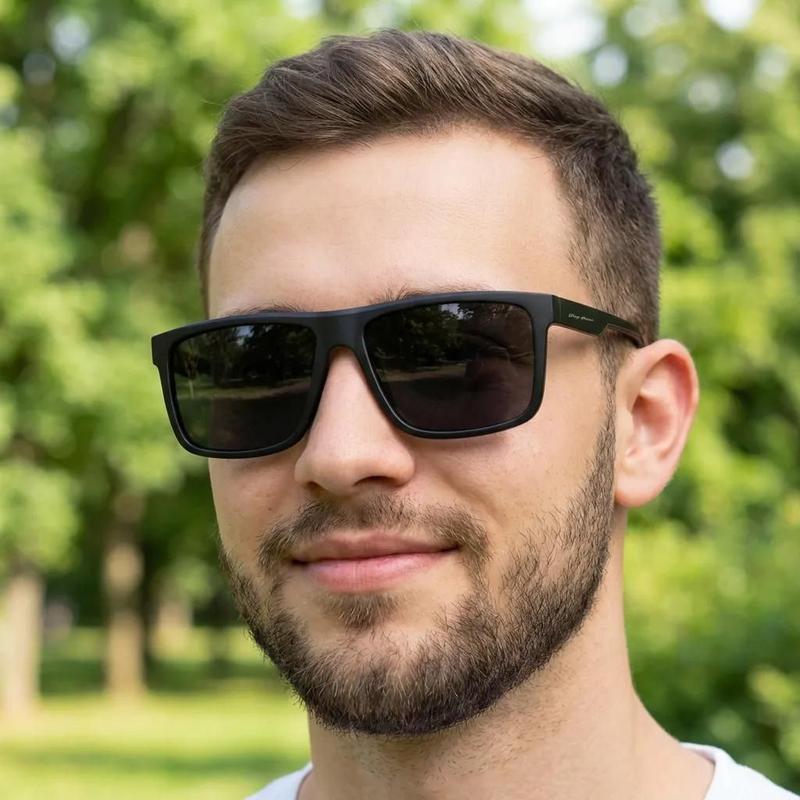 Óculos de Sol Masculino Preto Fosco Quadrado Com Proteção UV400 Filtro Polarizado Visão Confortável Hastes Finas Casual Elegante Village Heaven 0155